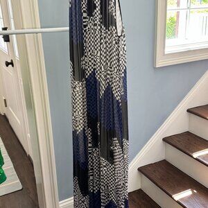 Italian Made Geometric Black, Blue and White Maxi Dress